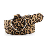 Hebilla de anillo circular para mujer Cinturón de cuero PU no poroso Estampado de leopardo Patrón de piel de serpiente Patrón de cebra Jeans cinturón de vestir